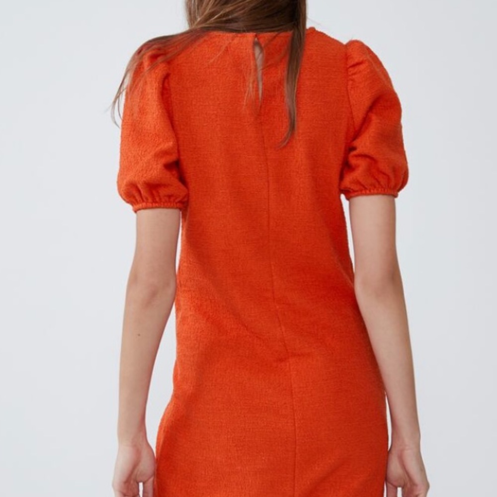 Zara red textured dress with voluminous sleeves - Picture 4 of 7